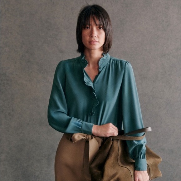 Sézane Elegant Teal Ruffle Blouse - Picture 2 of 6